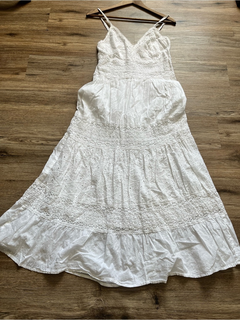 Magic White Eyelet & Lace Tiered Maxi Dress